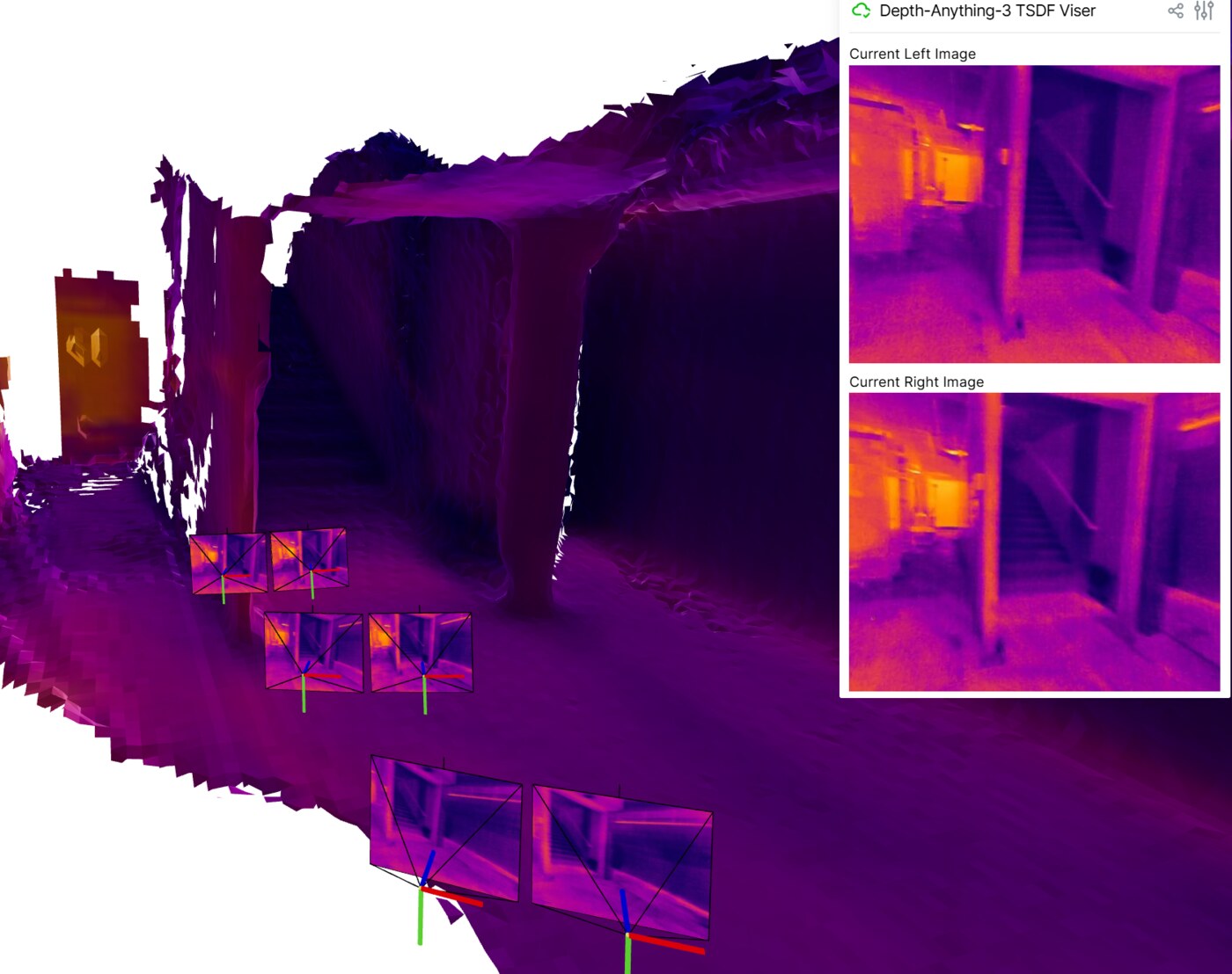 DA3 thermal TSDF reconstruction in an indoor hallway